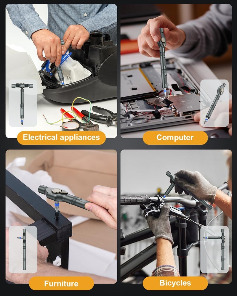 Bomivoi Magnetic Screwdriver Set, Portable Mini Flexible Combination Ratchet Screwdriver Set with T Handle, S2 Steel Bits, Repair Tool Kit for Furniture Assembly, Bicycles, Computer, DIY - Image 4